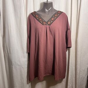 Emery Rose Embroidered V Neck Blouse Dusty Rose Mauve
